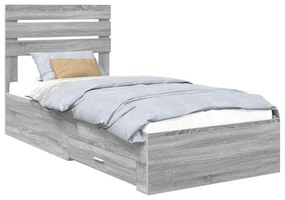 vidaXL Σκελετός Κρεβατιού με συρτάρι Γκρι Σονομά και Ασημί 75 x 190 cm