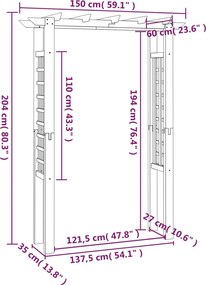 vidaXL Πέργκολα Είσοδος - Αψίδα 150 x 60 x 204 εκ. Εμποτισμένο Ξύλο