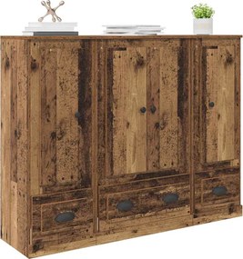 vidaXL Highboard με συρτάρι 3 pcs Παλιό Ξύλο Επεξεργασμένο ξύλο