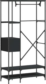 vidaXL Κρεμάστρα Ρούχων με Ράφια Μαύρη από Επεξεργασμένο Ξύλο
