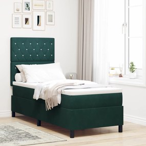 vidaXL Κρεβάτι Box Spring με Στρώμα & LED Σκούρο Πράσινο 80x200 εκ Βελούδο