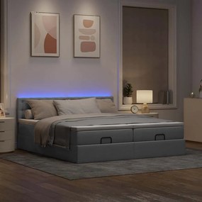 vidaXL Οθωμανικό κρεβάτι με στρώματα &amp; LEDs Ανοιχτό γκρι ύφασμα