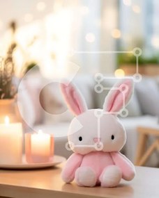 Intra Συλλεκτικό Ξύλινο Παζλ Plywood 4mm - Ροζ λαγουδάκι γεμιστό ζώο με κεριά στο τραπέζι Σε Ξύλινο Κουτί - Διαστάσεις: 10x10 cm – 25 κομμάτια