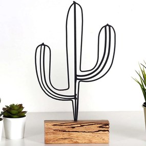 Διακοσμητικό Επιτραπέζιο Cactus 533BSG1110 17x3,5x37cm Natural-Black Aberto Design Μέταλλο,Ξύλο