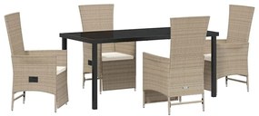 vidaXL Σέτ φαγητού για κήπο με μαξιλάρι 5 pcs Μπεζ συνθετικό ρατάν