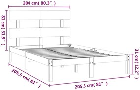 vidaXL Πλαίσιο Κρεβατιού Μαύρο 200 x 200 εκ. από Μασίφ Ξύλο