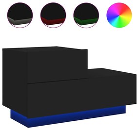 vidaXL Κομοδίνο με Φώτα LED Μαύρο 70 x 36 x 40,5 εκ.