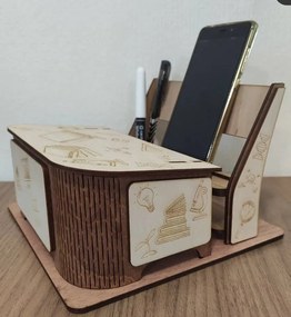 Intra απο ξύλο plywood 3mm-4mm πάχος - Organizer γραφείου με θήκη τηλεφώνου Δίασταση 30x30 cm Intraeaxys-m1d6zdl7