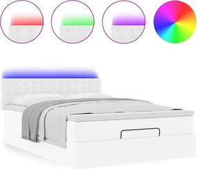 vidaXL Οθωμανικό κρεβάτι με στρώματα &amp; LEDs Καθαρό λευκό Faux Leather
