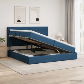 vidaXL LED Κρεβάτι αποθήκευσης με στρώμα Μπλε 200 x 200 cm Ύφασμα