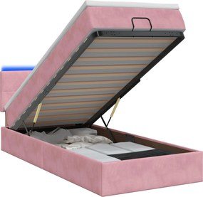 vidaXL Κρεβάτι Ottoman με Στρώμα και LED Ροζ 100 x 200 cm Βελούδο