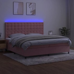 Κρεβάτι Boxspring με Στρώμα &amp; LED Ροζ 200x200 εκ. Βελούδινο - Ροζ