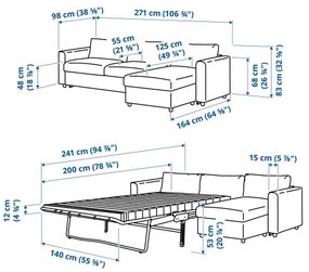 VIMLE τριθέσιος καναπές-κρεβάτι με σεζλόνγκ 495.370.66