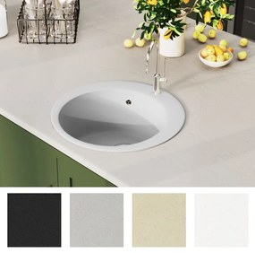 vidaXL Νεροχύτης με Μονή Γούρνα Στρογγυλός Λευκός Γρανιτένιος