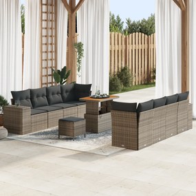 vidaXL 11 Τεμαχίων Σετ Καναπέ Κήπου με Μαξιλάρια Γκρι Πολυρατάν