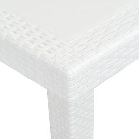 Τραπέζι Κήπου Λευκό με Εμφάνιση Ρατάν 220x90x72 εκ. Πλαστικό - Λευκό