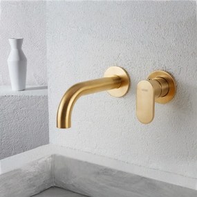 Armando Vicario Slim Brushed Gold Μπαταρία Νιπτήρος Εντοιχισμού 2 Οπών