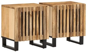 Κομοδίνα 2 τεμ. 40 x 34 x 46 εκ. Ακατέργαστο Μασίφ Ξύλο Μάνγκο