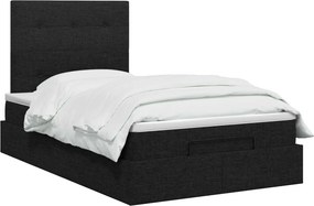 vidaXL Κρεβάτι Ottoman με Στρώμα και LED Μαύρο 120 x 200 cm Ύφασμα