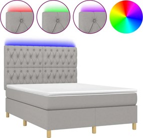 vidaXL Κρεβάτι Boxspring με Στρώμα &amp; LED Αν.Γκρι 140x200εκ. Υφασμάτινο