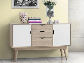 Σιφονιέρα Mesa G105, Sonoma οξιά, Άσπρο, Με συρτάρια και ντουλάπια, Αριθμός συρταριών: 3, 77x125x45cm, 41 kg | Epipla1.gr