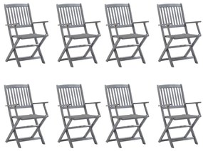 3078263 vidaXL Καρέκλες Εξ. Χώρου Πτυσσόμενες 8 τεμ. Ξύλο Ακακίας με Μαξιλάρια Γκρι, 1 Τεμάχιο
