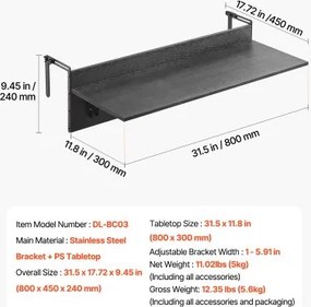 VEVOR Balcony Hanging Table 12 x 32 in Patio Railing Bar Table Foldable