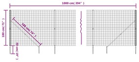 vidaXL Συρματόπλεγμα Περίφραξης Ανθρακί 1,8 x 10 μ. με Καρφωτές Βάσεις