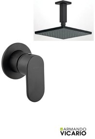 Armando Vicario SLIM Black Matt Ανακλινόμενη Κεφαλή Τετράγωνη 20x20εκ+Μπράτσο Οροφής +Μίκτης εντοιχισμού 1 εξόδου 500050-400