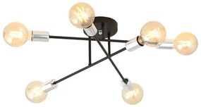 Φωτιστικό Οροφής 6xE27 Ατσάλι VEKEN 6Β Made in Poland Emibig-1174/6B-Μαύρο-Ασημί 1174/6B