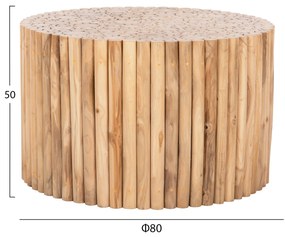 Τραπέζι Σαλονιού Στρογγυλό Cooter Κλαδιά Teak-Φυσικό Φ80x50Υεκ.