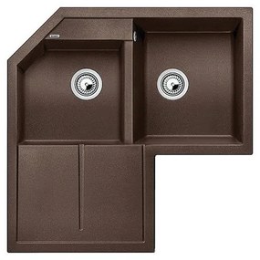 Blanco Metra 9 E Coffee SILGRANIT™ PuraDur™ Γρανιτένιος Νεροχύτης Ένθετος Γωνιακός με 2 Γούρνες και Ποδιά 83x83cm