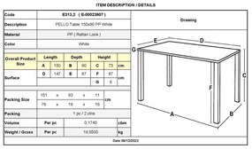 PELLO Τραπέζι Dining Κήπου- Βεράντας, PP Άσπρο