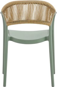 DONNA Πολυθρόνα-Pro Στοιβαζόμενη, PP-UV Πράσινο, Rope Wicker Φυσικό   1τμχ