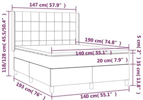 vidaXL Κρεβάτι Boxspring με Στρώμα Μαύρο 140x190 εκ. Υφασμάτινο