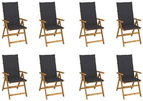 Καρέκλες Κήπου Πτυσσόμ. 8 τεμ. Μασίφ Ξύλο Ακακίας με Μαξιλάρια - Ανθρακί