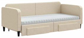 Καναπές Κρεβάτι Συρόμενος Κρεμ 90x200 εκ. Ύφασμα &amp; Συρτάρια - Κρεμ