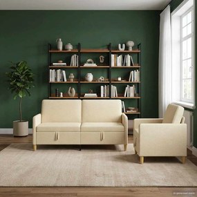 vidaXL Σαλονάκι Σετ Με Αποθηκευτικό Χώρο 2 pcs Κρεμ Πολυεστέρας
