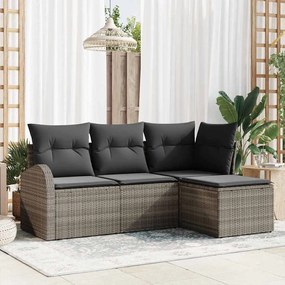 vidaXL Σετ Καναπέ Κήπου με μαξιλάρι 4 pcs Γκρι Πολυ ράταν