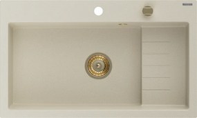 Mexen Omar νεροχύτης γρανίτης 1-θαλάμου 800 x 480 mm, μπεζ, σιφόνι χρυσό