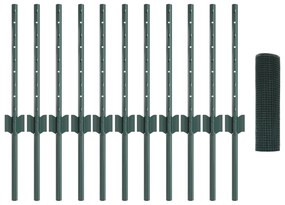 vidaXL Συρμάτινος Φράκτης  με 11 U Posts Πράσινος 0.4x25 m Χάλυβας