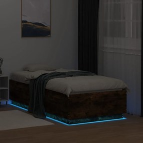 vidaXL Πλαίσιο Κρεβατιού με LED Καπνιστή Δρυς 90x190 εκ. Επεξεργ. Ξύλο