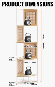 VEVOR Rattan Corner Bookshelf 5-Tier Bamboo Ladder Narrow Shelf Wall Corner Rack