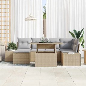 vidaXL Σετ Καναπέ Κήπου με αποθήκευση 7 pcs Μπεζ Πολυ ράταν