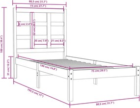 vidaXL Πλαίσιο Κρεβατιού Λευκό 75x190 εκ. Μασίφ Ξύλο Small Single
