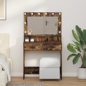 vidaXL Τραπέζι Μακιγιάζ με Φώτα LED Καπνιστός Δρυς 79x41x135 εκ
