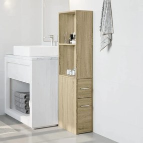 vidaXL Ντουλάπι Μπάνιου Στενό με Ροδάκια Sonoma Δρυς Επεξ. Ξύλο