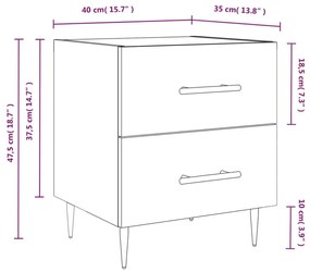 Κομοδίνο Γυαλιστερό Λευκό 40 x 35 x 47,5 εκ. από Επεξεργ. Ξύλο - Λευκό