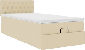 vidaXL Οθωμανικό κρεβάτι με στρώμα &amp; LEDs Cream 90x200 cm Ύφασμα