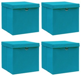 Κουτιά Αποθήκευσης με Καπάκια 4 τεμ Γαλάζια 32x32x32εκ Ύφασμα - Μπλε